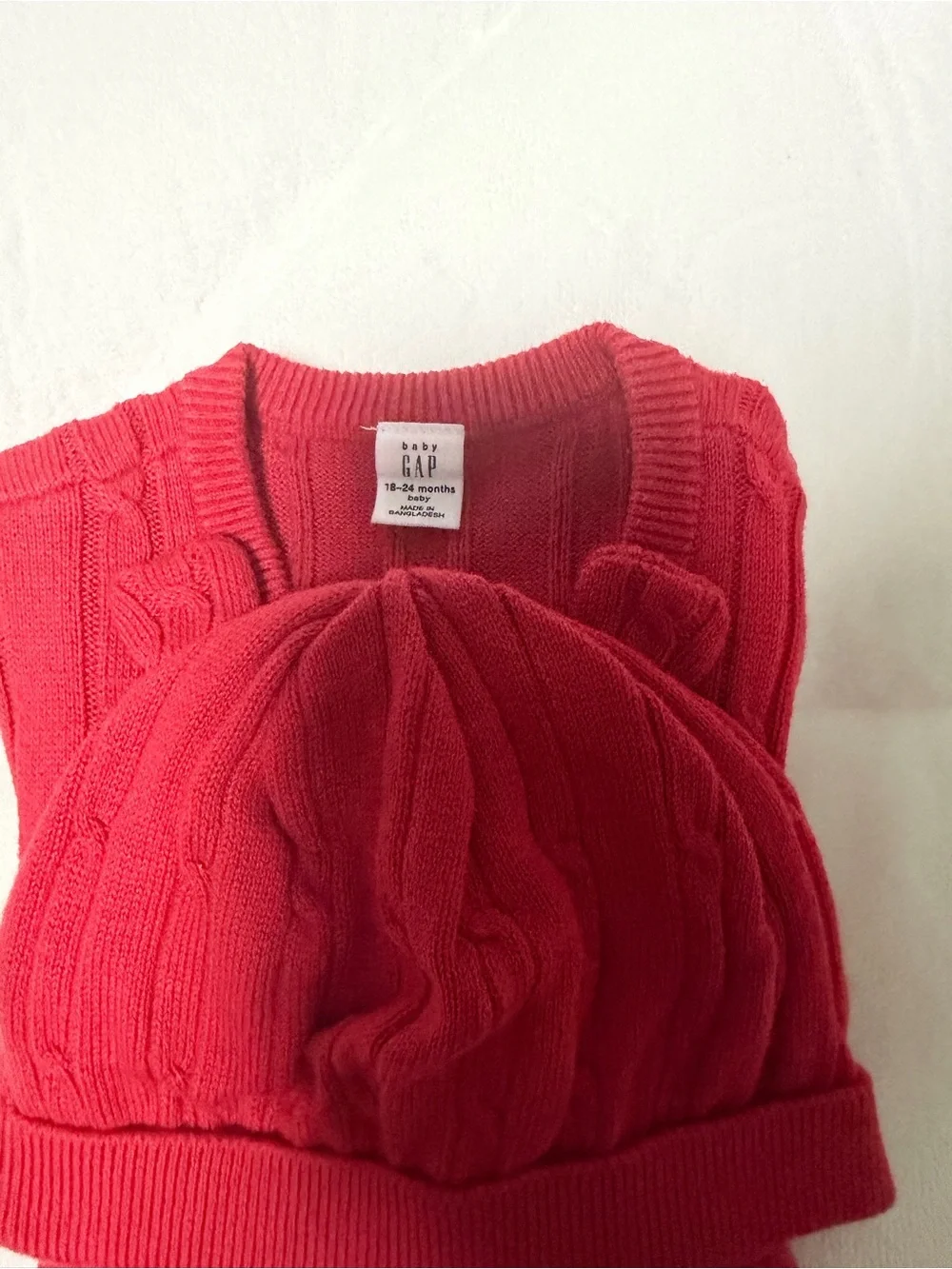 GAP Red Cable-Knit Baby One-Piece with Matching Bear-Ear Hat